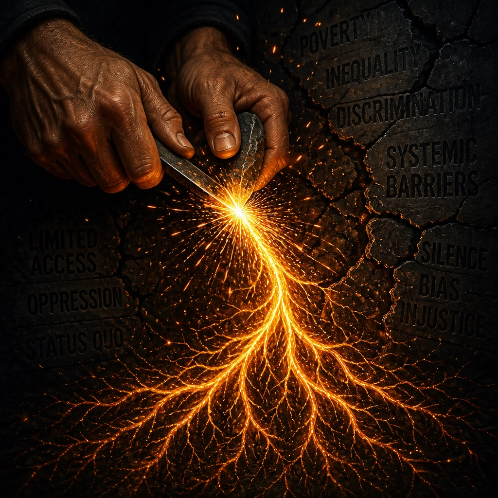 Sparks transitioning into glowing tree roots (Ignite).