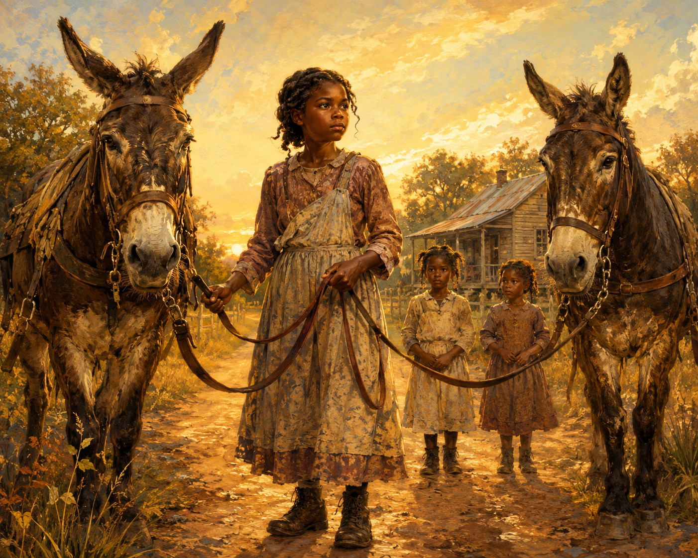 Golden hour journey on a farm