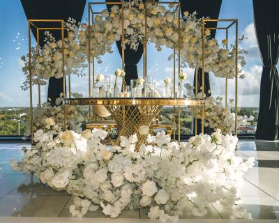 Decorated sweetheart table prepared for Evangeline and Michael at their New Orleans wedding reception.