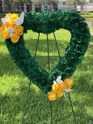 Green_yellow_Funeral_spray Petals By V is a black or African American owned florist in Pembroke Pines, Florida. | Support Black Owned