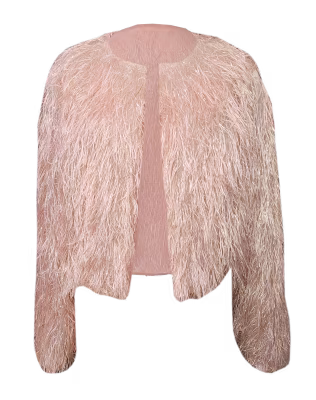 Shimmy Shimmy Hunny.  It doesn&rsquo;t get more Fabulous than this.  Our NEW Eyelash Faux Fur Jacket is a cutie.  Made with fringe in stone colors with metallic threads.   Pair it with anything you want.