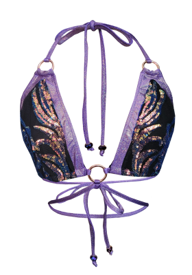 Everyone loves a Triangle Bra! But we added some bling and ring details to it. Adjustable straps and waist strap. Full Lining .
