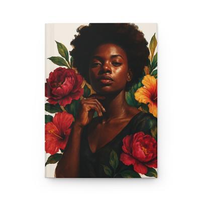 A premium Black woman journal with floral artwork for writing, reflection, gratitude, goal setting, and daily self-care.