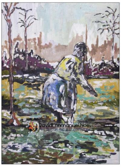 Woman Gardening by David Emmanuel Noel (Acrylic on Canvas)