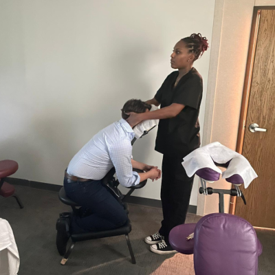 Perfect for busy schedules, our chair massage targets tension in the neck, shoulders, and back—delivering fast, effective relief in just minutes.